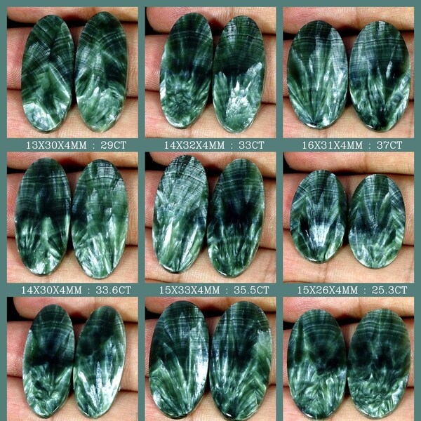 100% Natural Seraphinite Gemstone/ Seraphinite Oval Cabs Pair/ AAA Wholesale Green Seraphinite Stone/ For Craft Supplies