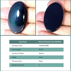 Rare Healing Rainbow Eye Obsidian Gemstone Loose Cabochon, Obsidian Cabs, Natural Oval Black Rainbow Eye Obsidian Loose Stone 25X40X10Mm : 61.3Ct