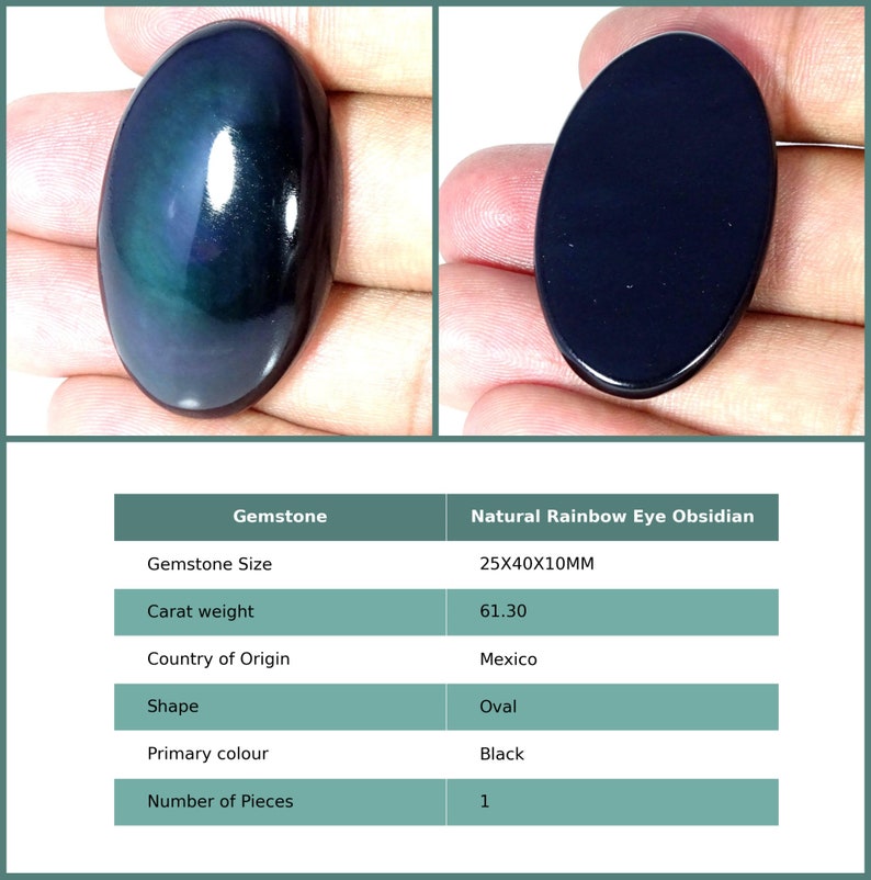 Rare Healing Rainbow Eye Obsidian Gemstone Loose Cabochon, Obsidian Cabs, Natural Oval Black Rainbow Eye Obsidian Loose Stone 25X40X10Mm : 61.3Ct