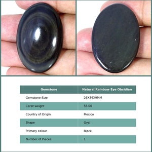 Rare Healing Rainbow Eye Obsidian Gemstone Loose Cabochon, Obsidian Cabs, Natural Oval Black Rainbow Eye Obsidian Loose Stone 26X39X9Mm : 55Ct