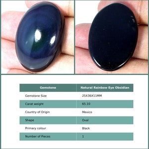 Rare Healing Rainbow Eye Obsidian Gemstone Loose Cabochon, Obsidian Cabs, Natural Oval Black Rainbow Eye Obsidian Loose Stone 25X36X11Mm : 65.1Ct
