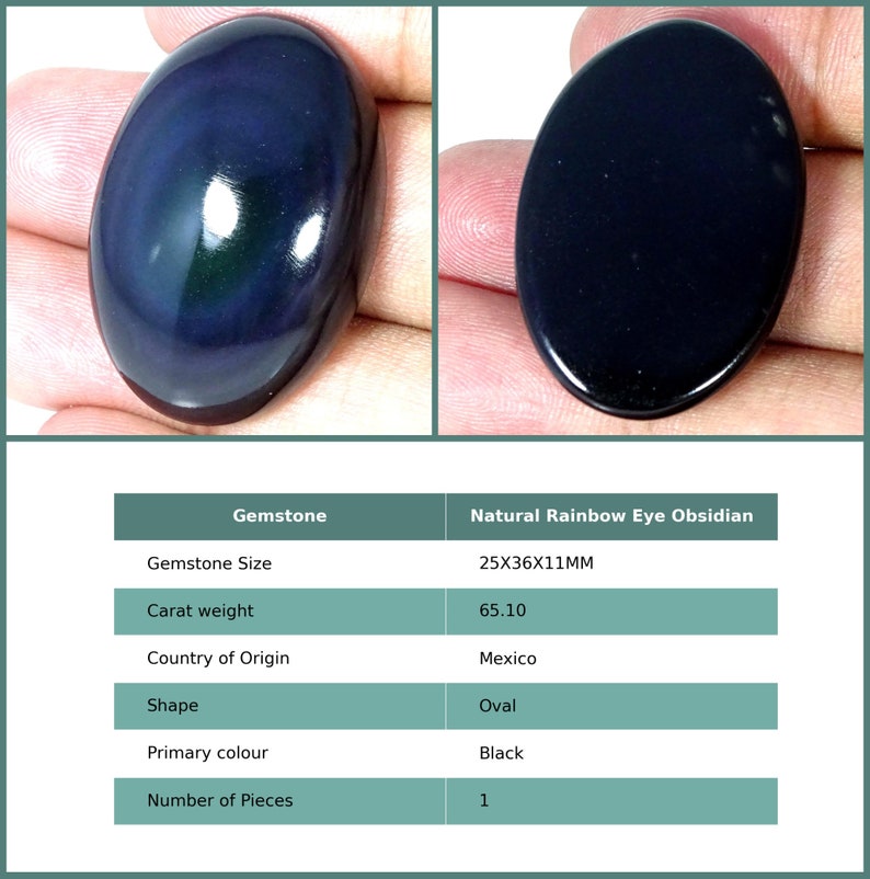 Rare Healing Rainbow Eye Obsidian Gemstone Loose Cabochon, Obsidian Cabs, Natural Oval Black Rainbow Eye Obsidian Loose Stone 25X36X11Mm : 65.1Ct