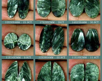 Seraphinite Gemstone Loose Cabs Pair / Green Color Natural Seraphinite Cabochon Pair / Oval Shape Loose Gems / Seraphinite For Jewelry