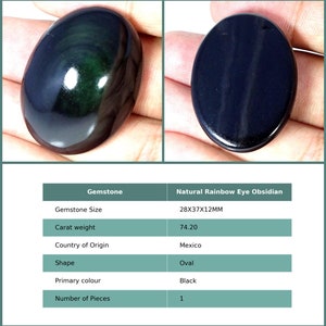 Rare Healing Rainbow Eye Obsidian Gemstone Loose Cabochon, Obsidian Cabs, Natural Oval Black Rainbow Eye Obsidian Loose Stone 28X37X12Mm : 74.2Ct