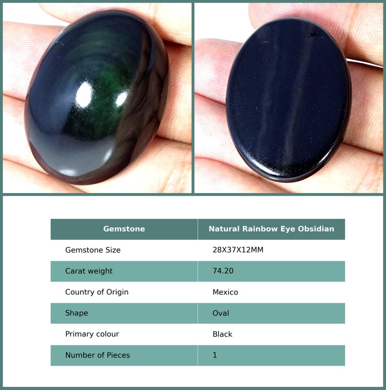 Rare Healing Rainbow Eye Obsidian Gemstone Loose Cabochon, Obsidian Cabs, Natural Oval Black Rainbow Eye Obsidian Loose Stone 28X37X12Mm : 74.2Ct