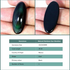 Rare Healing Rainbow Eye Obsidian Gemstone Loose Cabochon, Obsidian Cabs, Natural Oval Black Rainbow Eye Obsidian Loose Stone 15X35X9Mm : 30.5Ct