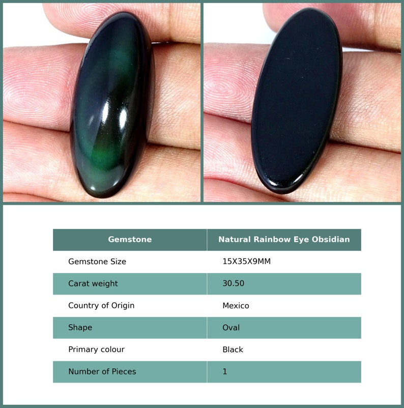 Rare Healing Rainbow Eye Obsidian Gemstone Loose Cabochon, Obsidian Cabs, Natural Oval Black Rainbow Eye Obsidian Loose Stone 15X35X9Mm : 30.5Ct