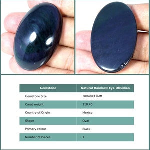 Rare Healing Rainbow Eye Obsidian Gemstone Loose Cabochon, Obsidian Cabs, Natural Oval Black Rainbow Eye Obsidian Loose Stone 30X48X12Mm : 110.4Ct