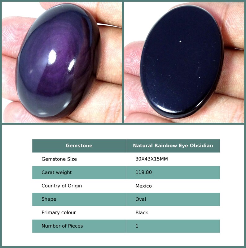 Rare Healing Rainbow Eye Obsidian Gemstone Loose Cabochon, Obsidian Cabs, Natural Oval Black Rainbow Eye Obsidian Loose Stone 30X43X15Mm : 119.8Ct