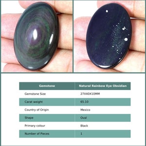 Rare Healing Rainbow Eye Obsidian Gemstone Loose Cabochon, Obsidian Cabs, Natural Oval Black Rainbow Eye Obsidian Loose Stone 27X40X10Mm : 65.1Ct