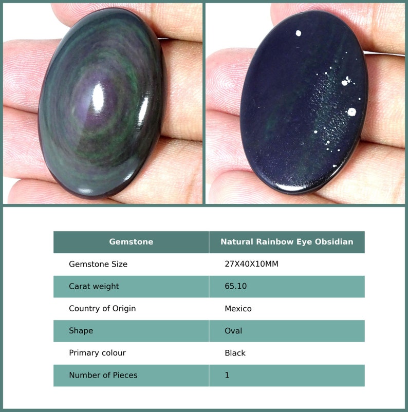 Rare Healing Rainbow Eye Obsidian Gemstone Loose Cabochon, Obsidian Cabs, Natural Oval Black Rainbow Eye Obsidian Loose Stone 27X40X10Mm : 65.1Ct