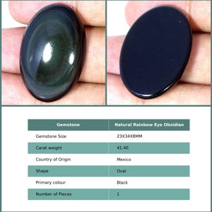 Rare Healing Rainbow Eye Obsidian Gemstone Loose Cabochon, Obsidian Cabs, Natural Oval Black Rainbow Eye Obsidian Loose Stone 23X34X8Mm : 41.4Ct