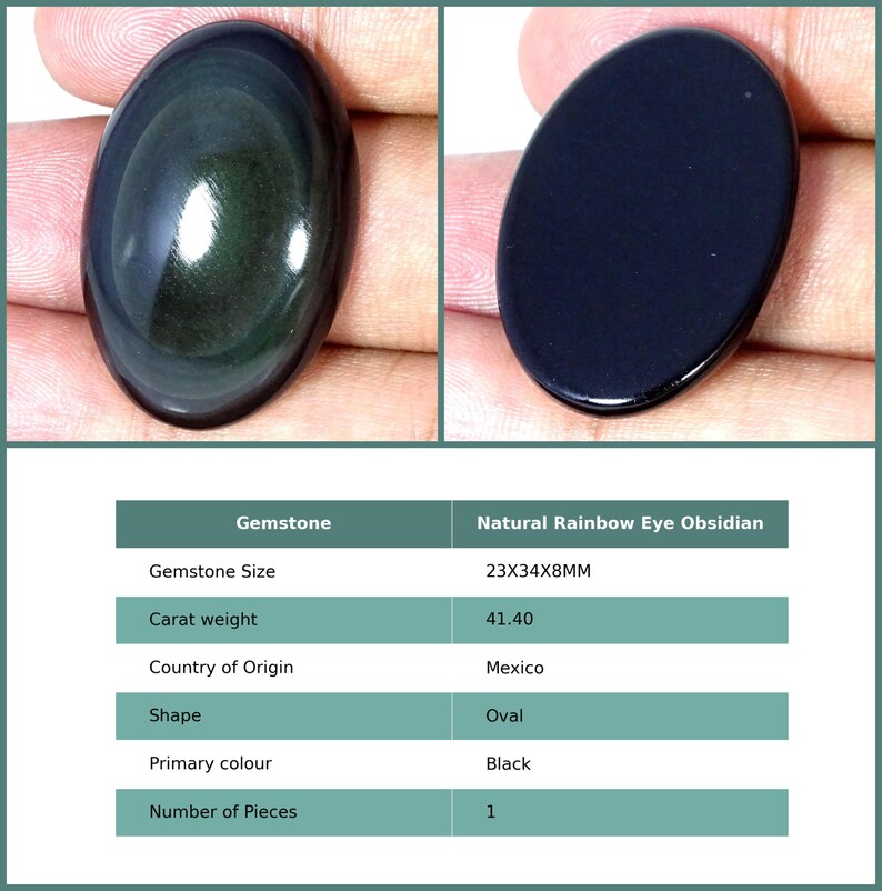 Rare Healing Rainbow Eye Obsidian Gemstone Loose Cabochon, Obsidian Cabs, Natural Oval Black Rainbow Eye Obsidian Loose Stone 23X34X8Mm : 41.4Ct