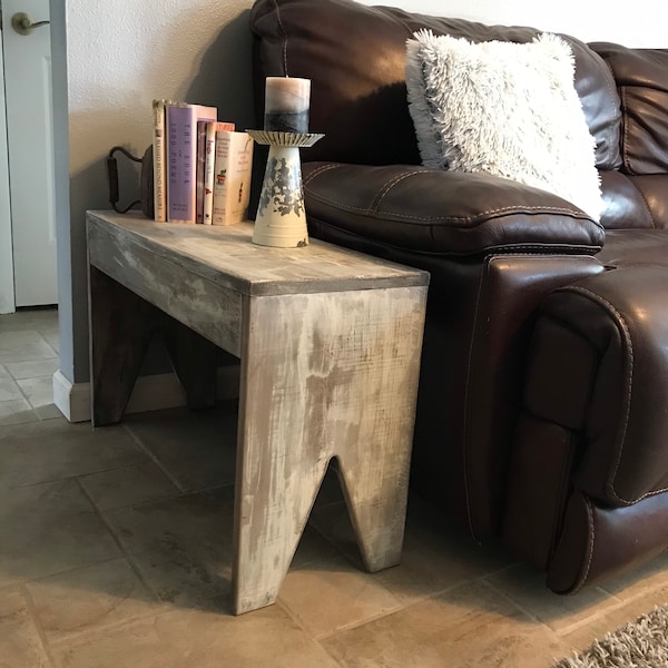 Antique Barn Wood Look Rustic Primitive Farmhouse Entryway Mudroom Porch Plant Shoe Decorative Wood Bench - Solid Top