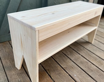 Wood Bench with Storage Shelf - Solid Top