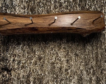 Live Edge Oak Coat Rack: Rustic Cabin Decor with 5 Hooks