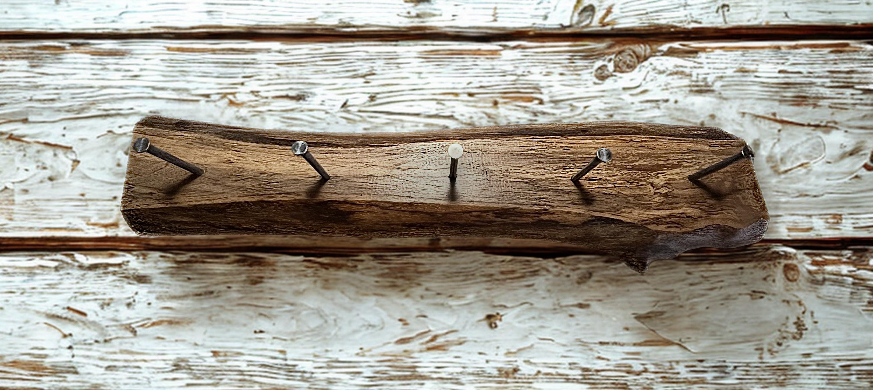 Live Edge Oak Coat Rack: Rustic Cabin Decor with 5 Hooks