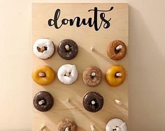 Wedding Donut Wall, Donut Stand For Wedding, Rustic Donut Holder, Donut Display, Donut Bar Wedding, Doughnut Wall, Dessert Bar For Weddings