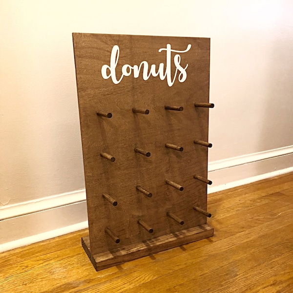 Wedding Donut Wall, Wood Donut Stand For Wedding, Rustic Donut Rack, Donut Board, Donut Station Wedding, Doughnuts, Dessert Bar For Weddings