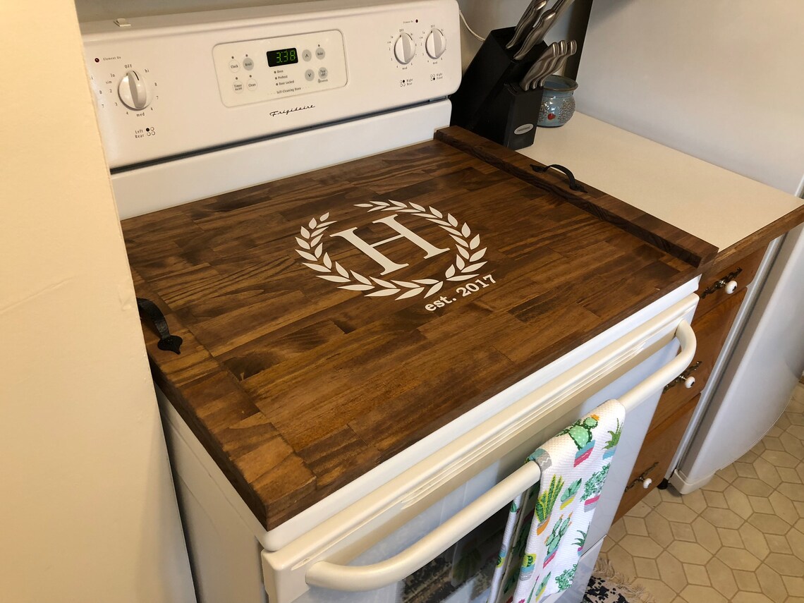 Rustic Stove Top Cover Custom Wooden Stove Cover Noddle Etsy
