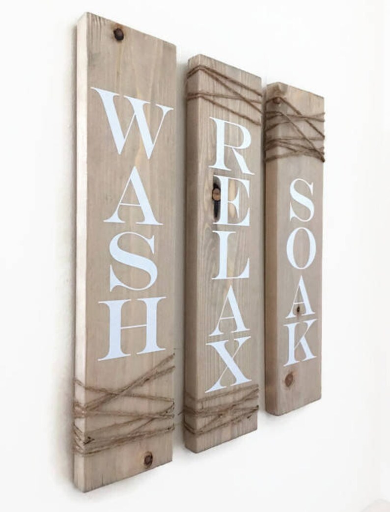 Rustic Bathroom Signs Set of Three Rustic Bathroom Decor Etsy