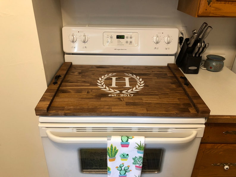 Rustic Stove Top Cover Custom Wooden Stove Cover Noddle Etsy