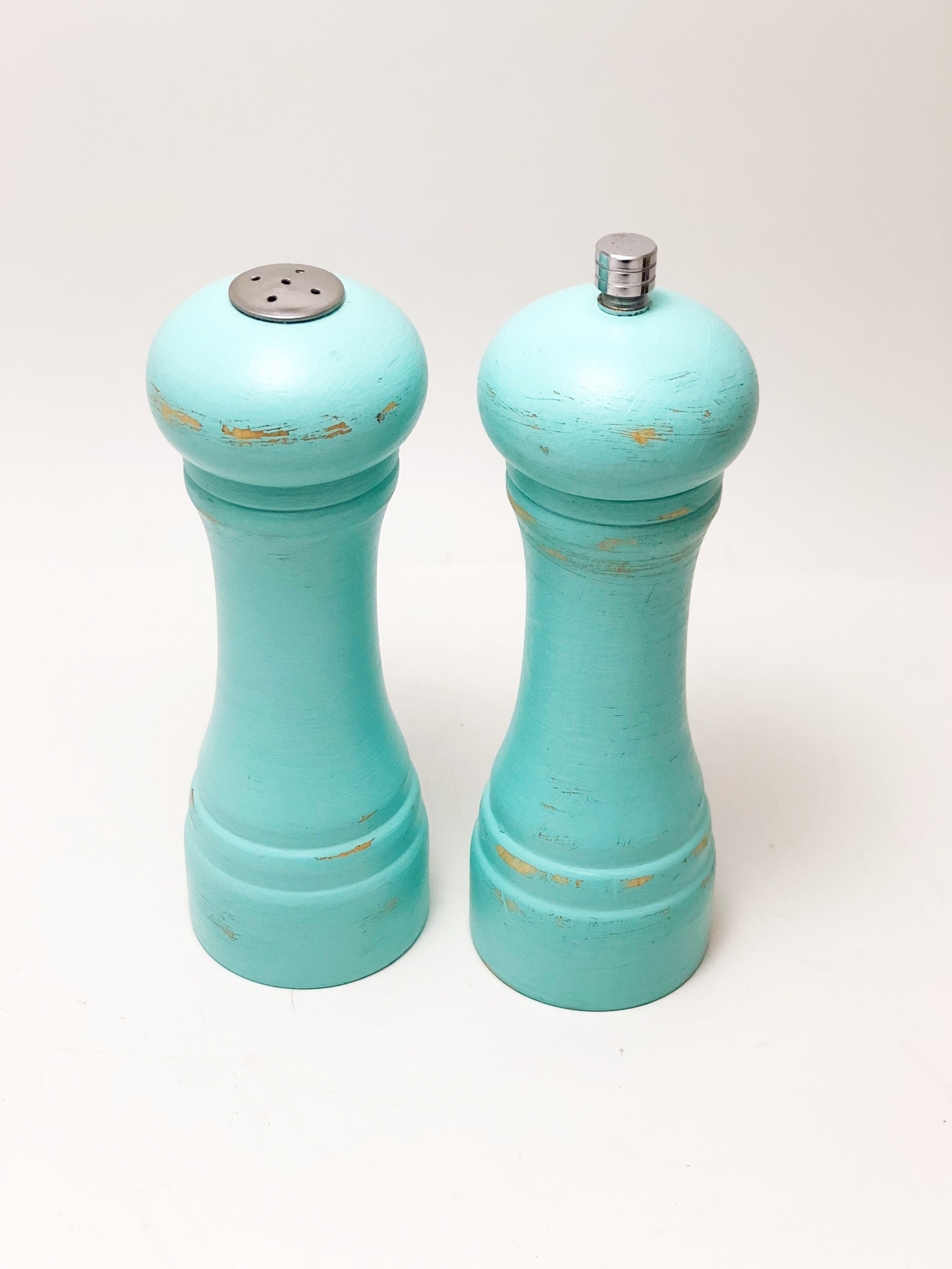Aqua Salt & Pepper Grinder Set Rustic Pepper Mill Wooden Etsy