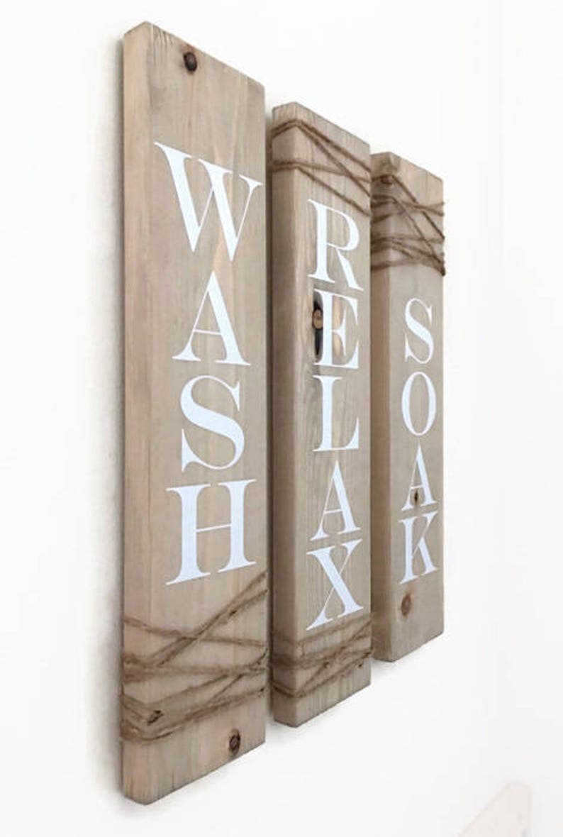 Rustic Bathroom Signs Set of Three Rustic Bathroom Decor Etsy