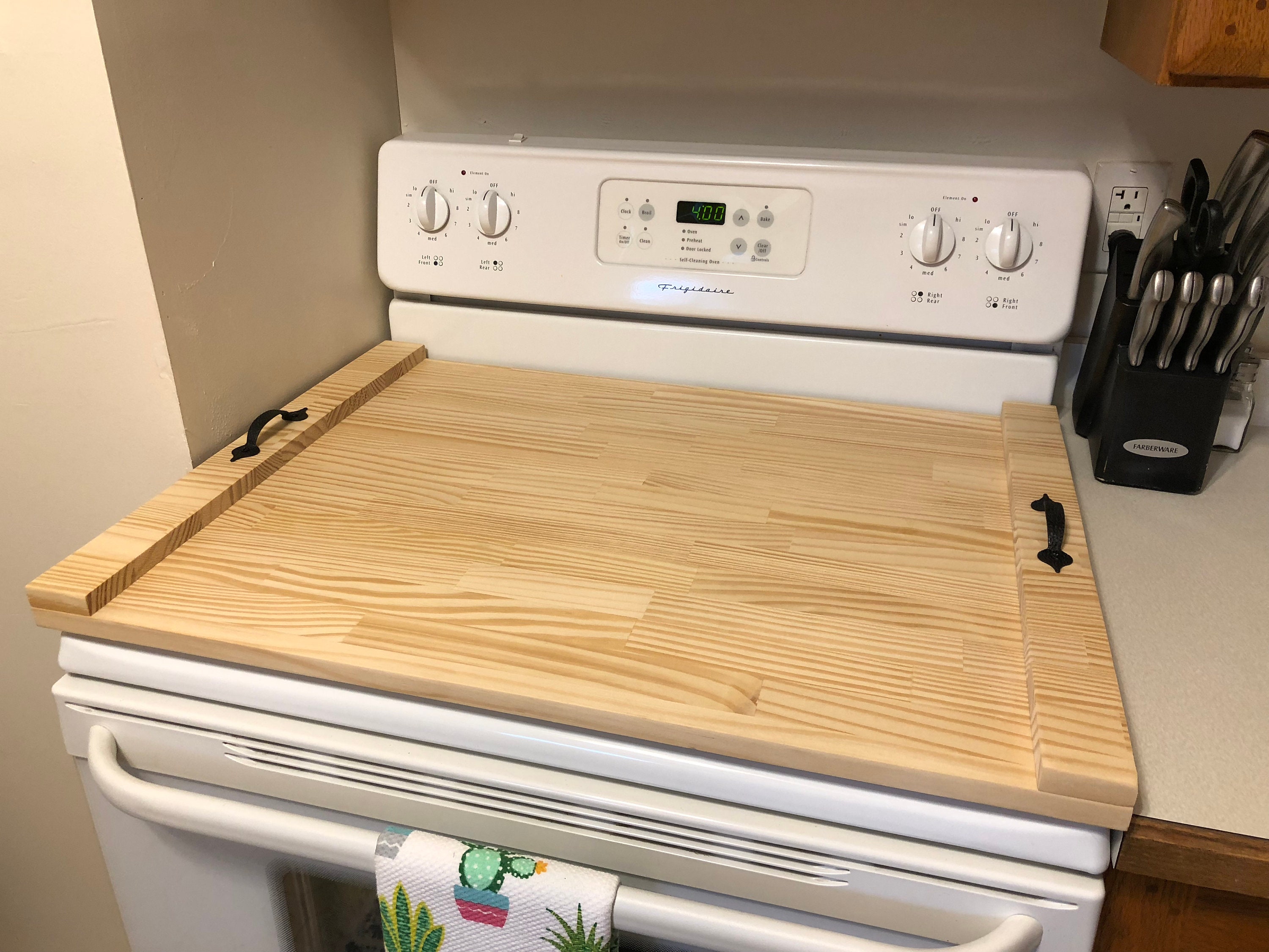 Rustic Stove Cover Wooden Tray For Stove Decorative Tray Butcher Block