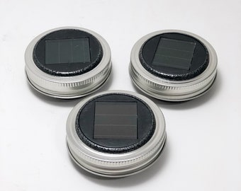 Solar Powered Mason Jar Lid Lights, Set Of Three Mason Jar Light Lids, Mason Jar Solar Lids, Solar Powered Lids For Mason Jars, LED Lights