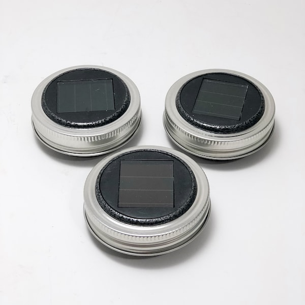 Solar Powered Mason Jar Lid Lights, Set Of Three Mason Jar Light Lids, Mason Jar Solar Lids, Solar Powered Lids For Mason Jars, LED Lights