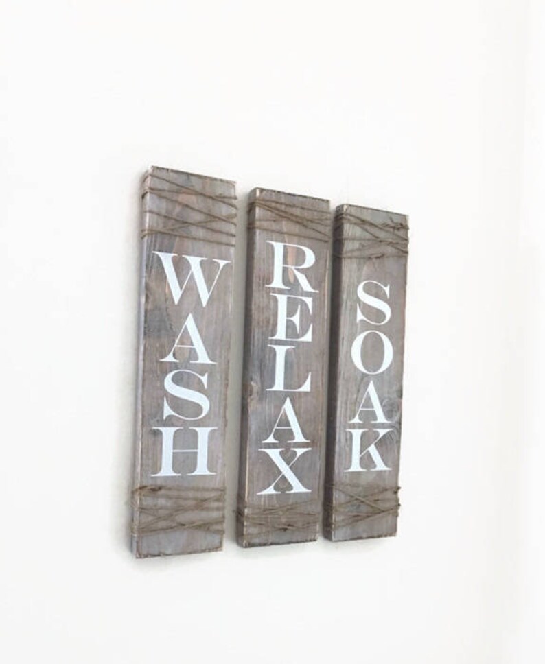 Rustic Bathroom Signs Set of Three Rustic Bathroom Decor Etsy