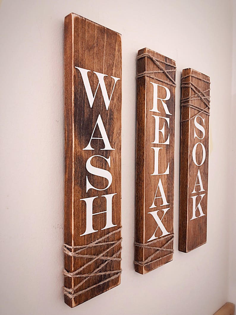 Rustic Bathroom Signs Set of Three Rustic Bathroom Decor Etsy