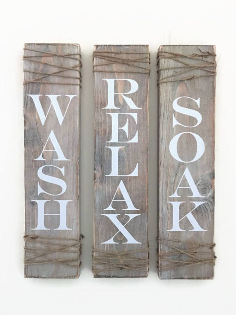 Rustic Bathroom Signs Set of Three Rustic Bathroom Decor Etsy
