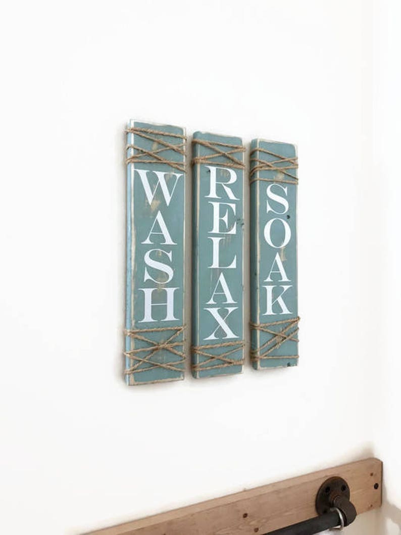 Rustic Bathroom Signs Set of Three Rustic Bathroom Decor Etsy