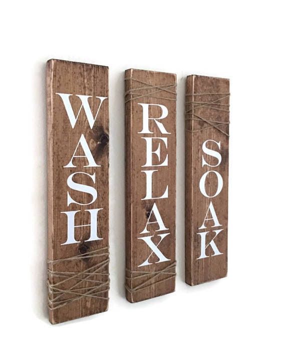 Rustic Bathroom Signs Set Of Three Rustic Bathroom Decor Etsy