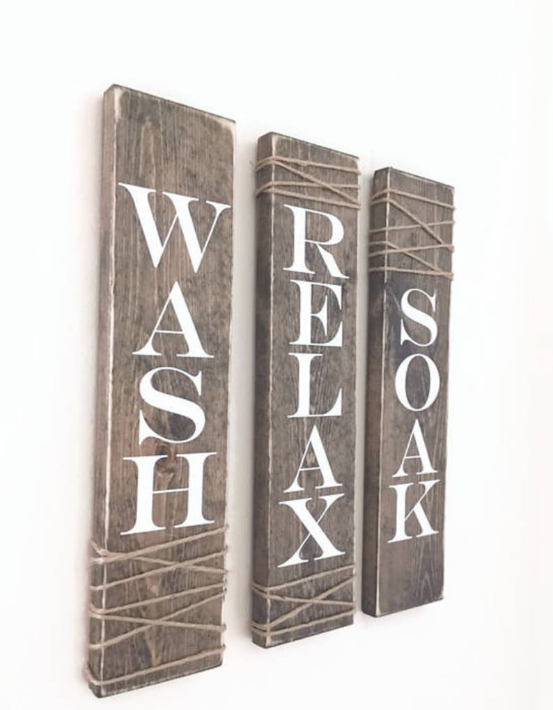 Rustic Bathroom Signs Set Of Three Rustic Bathroom Decor Etsy