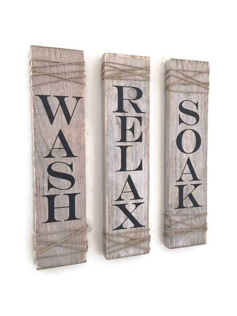 Rustic Bathroom Signs Set of THREE Rustic Bathroom Decor Etsy