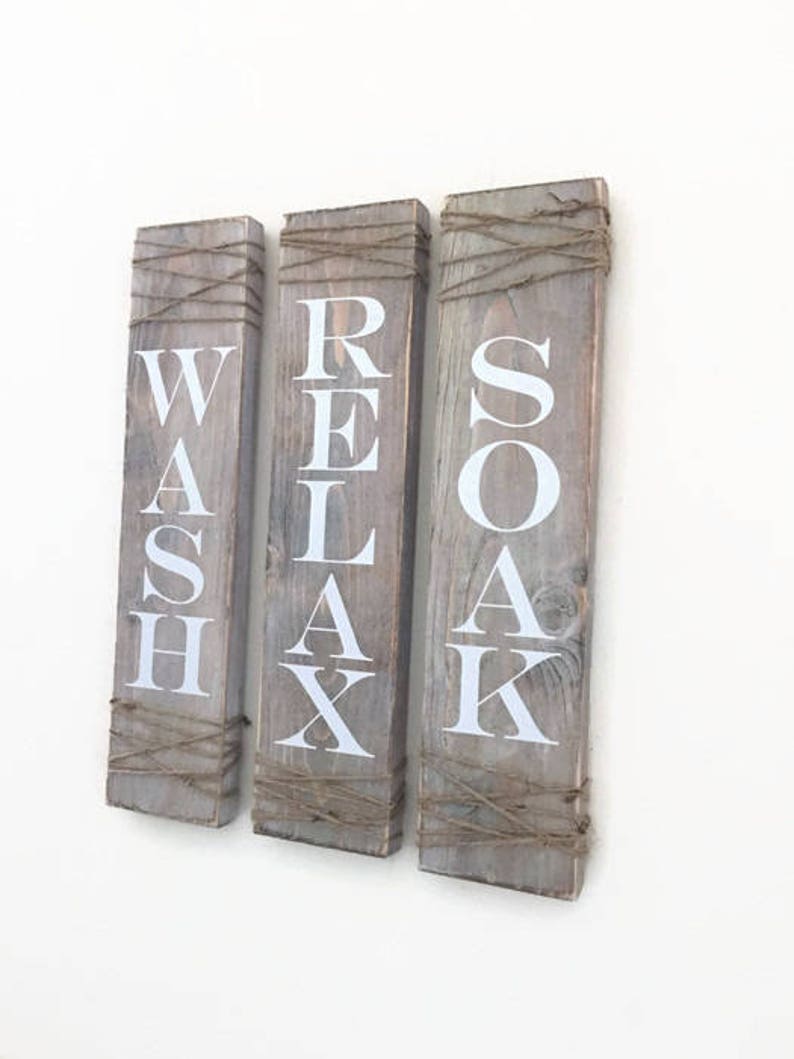 Rustic Bathroom Signs Set of Three Rustic Bathroom Decor Etsy