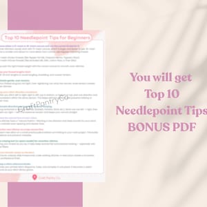 Modern needlepoint learning resource mockup, with four pastel pages titled “My Needlepoint Stitches” arranged in a loose stack. Each sheet includes colorful grid-based stitch examples, and a scalloped badge on the right shows the number “25 stitches.” A pink banner across the top reinforces the stitch count, presenting a friendly digital guide for beginner stitchers and craft teachers alike.