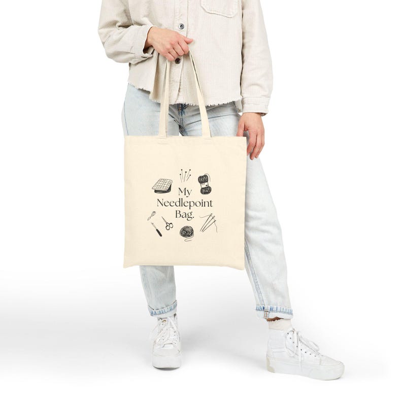 My Needlepoint Bag Tote Bag | Stitcher Gift With Needlepointer Tools - cute natural linen bag or purse for a crafter to transport their tools