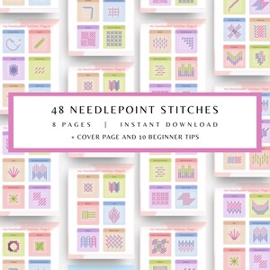 48 Needlepoint Stitch Guides | Printable Download | +BONUS 10 Tips for Starters & BONUS Cover Page!