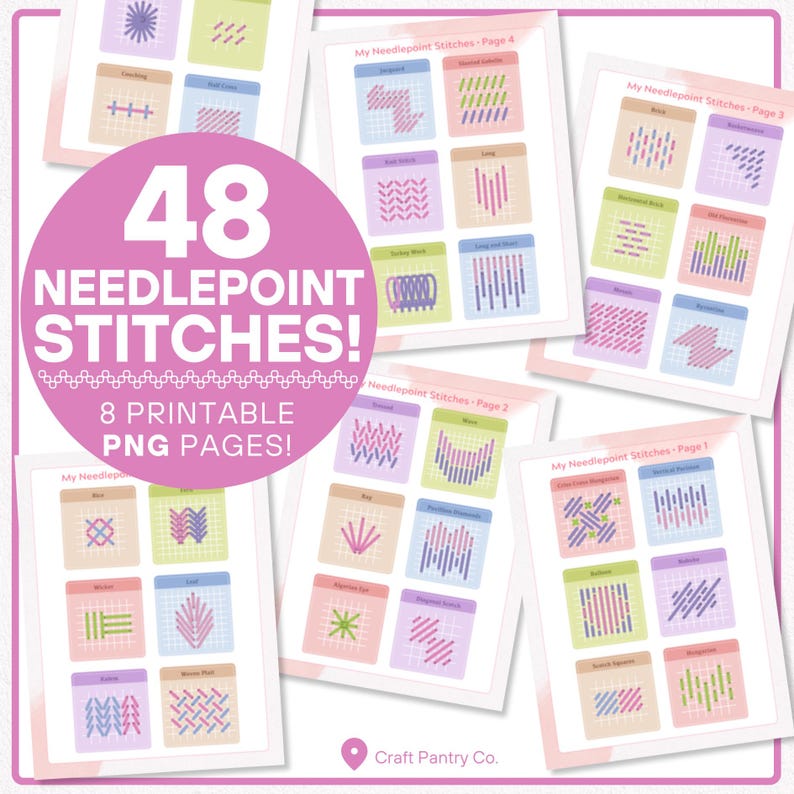 48 Needlepoint Stitch Guides | Printable Download | +BONUS 10 Tips for Starters & BONUS Cover Page!
