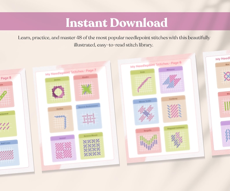 48 Nadelstich-Visuals | Sofortdownload | 8 gestickte Seiten + BONUS 10 Spitzen & BONUS Deckblatt! Bild 3