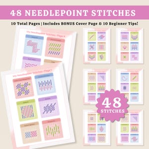 48 Needlepoint Stitch Visuals | Instant Download | 8 Stitch Pages + BONUS 10 Tips & BONUS Cover Page!