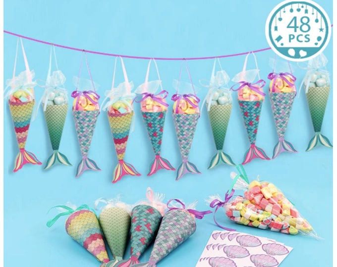 48 Mermaid Gift Bags Party Favors Mermaid Tail Bags Goodie Bags Thank