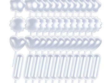 ULTECHNOVO Cupcake Pipettes 150 Pcs Mini Plastic Pipettes for Chocolate Cupcakes Strawberries Injector Plastic Squeeze Transfer Pipettes Heart Flowers Standard Star