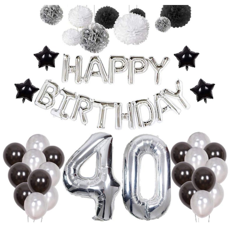 Silver 40th Birthday Decorations Black 40th Party Decorations Etsy