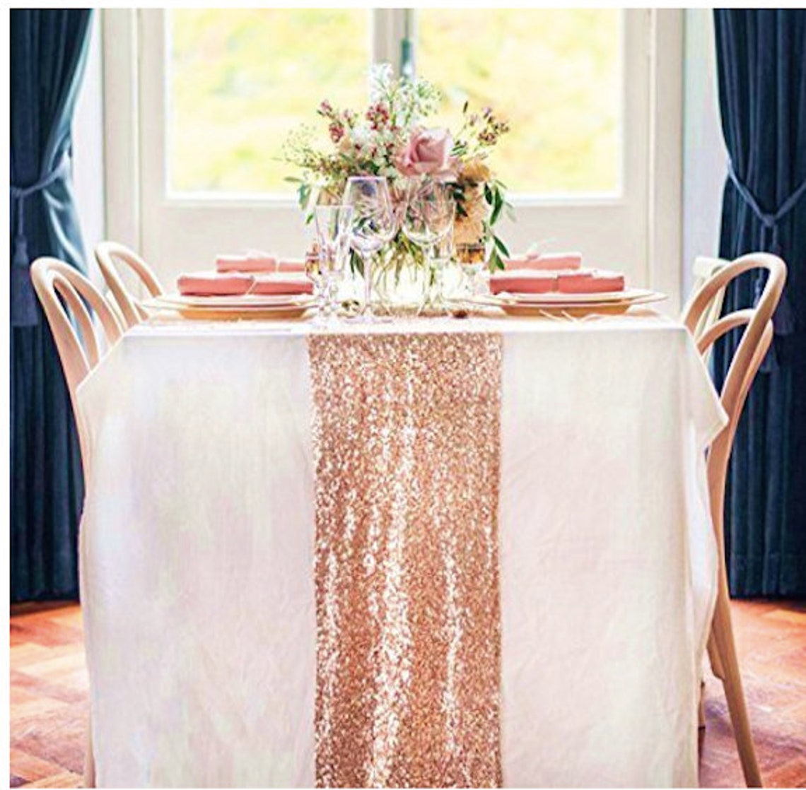2 Rose Gold Sequin Table Runner Birthday Wedding Engagement Etsy