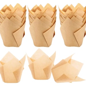 Brown Tulip Cupcake liners Muffin Cup Baking Tins Pans Liners Parchment Paper Liners 150 Popover Pan Liners for Home Bakery Shops Cafes